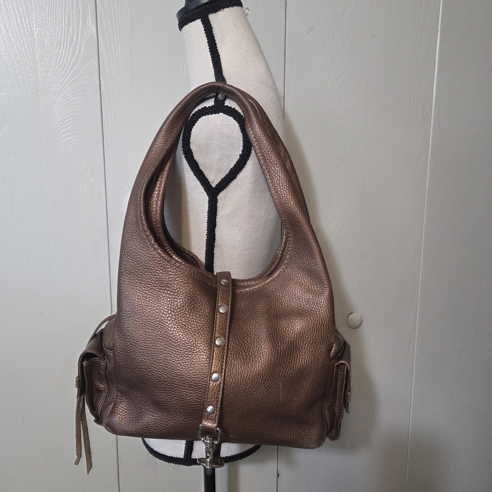 botkier brown bronze pebbled leather shoulder bag purse 3way entry preowend
